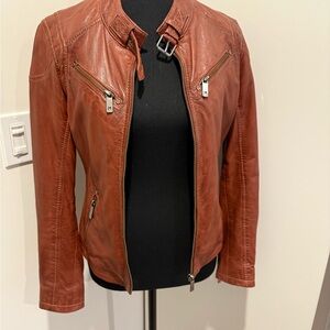 Mauritius Women's Tan Leather Moto Jacket